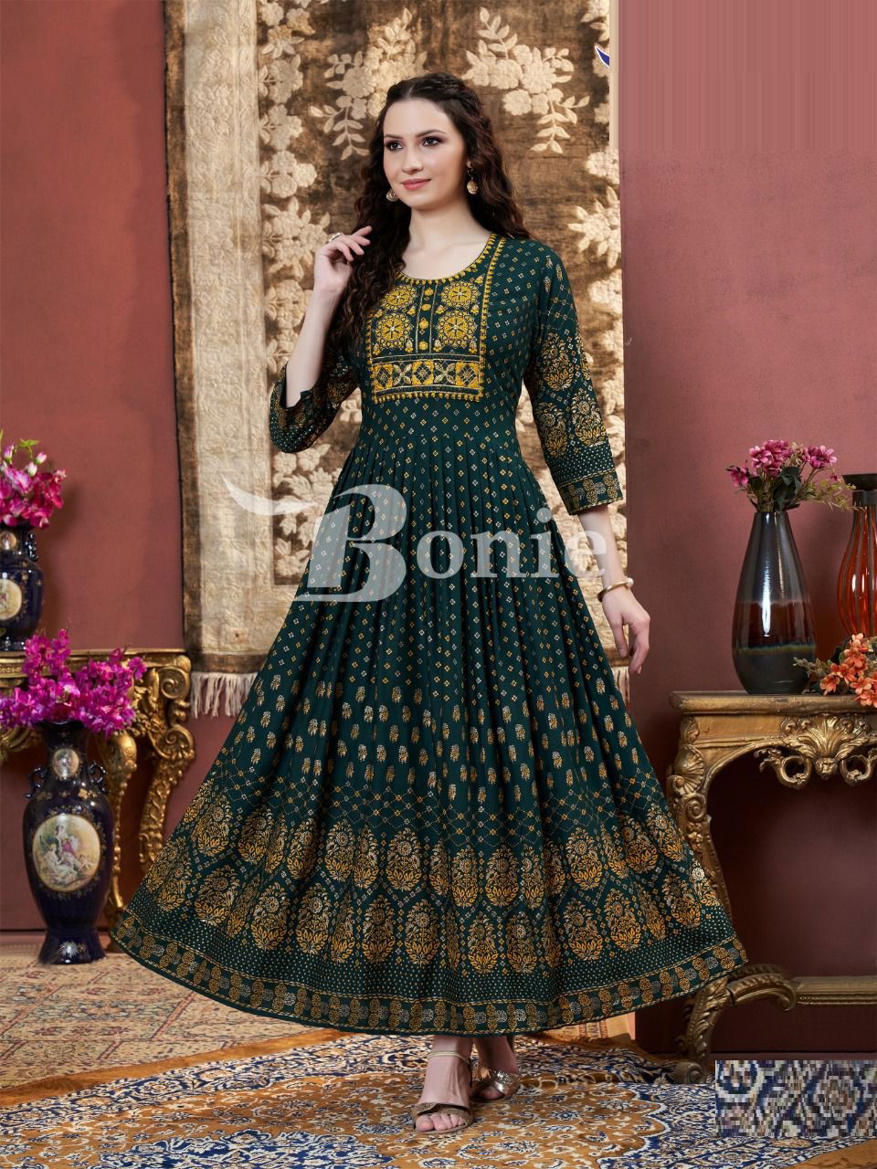 Bonie Lalila Rayon Printed Fancy Festival Wear Anarkali Long Kurti Collection